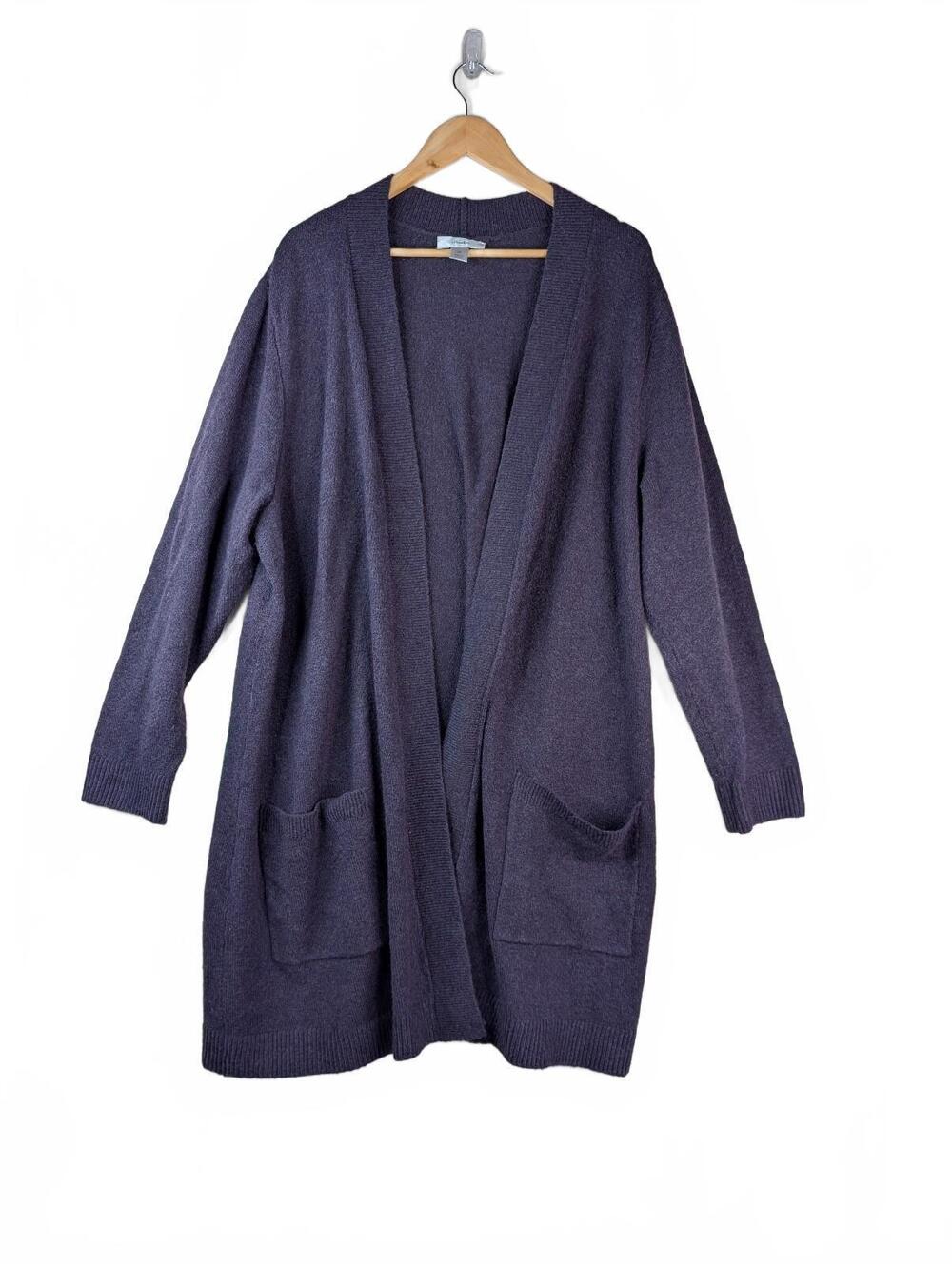 Christopher & Banks Dark Purple Open-Front Long Cardigan Sweater 3X